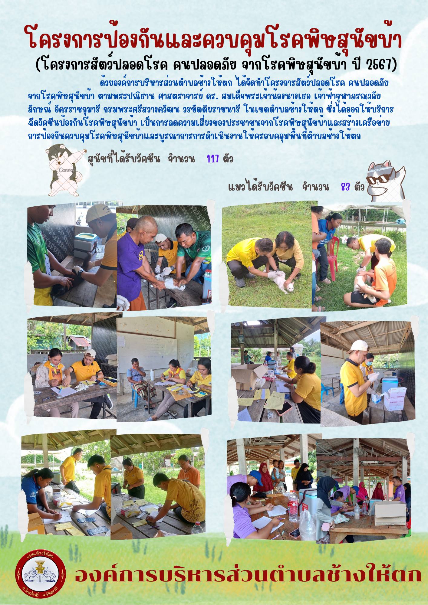 โครงการป้องกันและควบคุมโรคพิษสุนัขบ้า (สัตว์ปลอดโรค คนปลอดภัย จากโรคพิษสุนัขบ้า 2567)