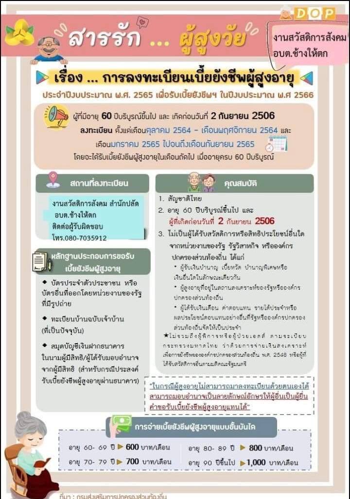 เรื่อง การลงทะเบียนเบี้ยยังชีพผู้สูงอายุ